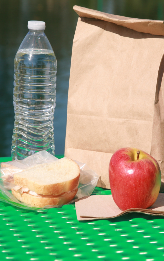 Bagged Lunch with Sandwich, Apple, and Bottled Water
