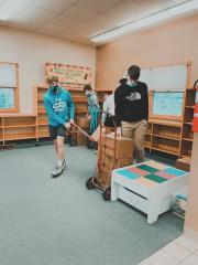 Stryker students load up books to prepare the library for renovation.