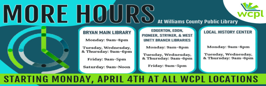 More Hours at WCPL starting April 4th